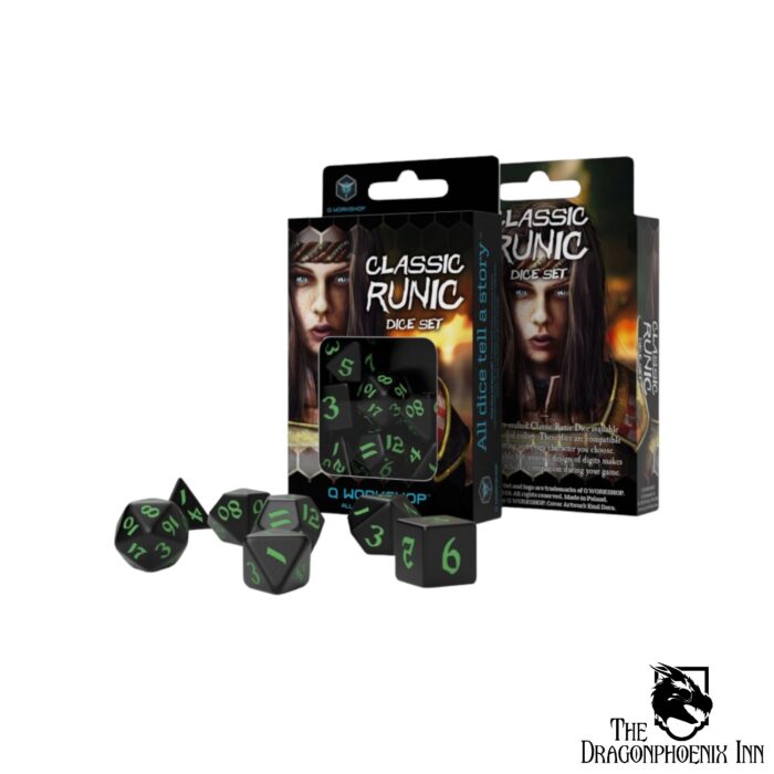 Classic Runic Black & Green Dice Set (7)