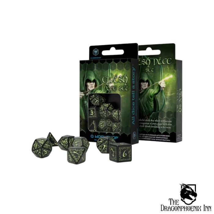 Elvish Black & Glow-in-the-dark Dice Set