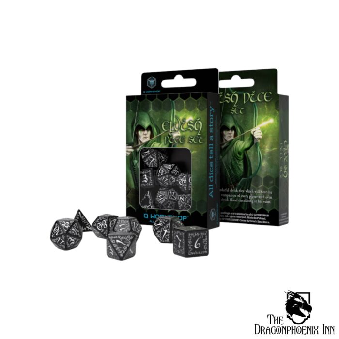 Elvish Black & white Dice Set (7)