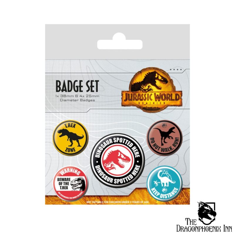 Jurassic World Dominion Pin-Back Buttons 5-Pack Warning Signs